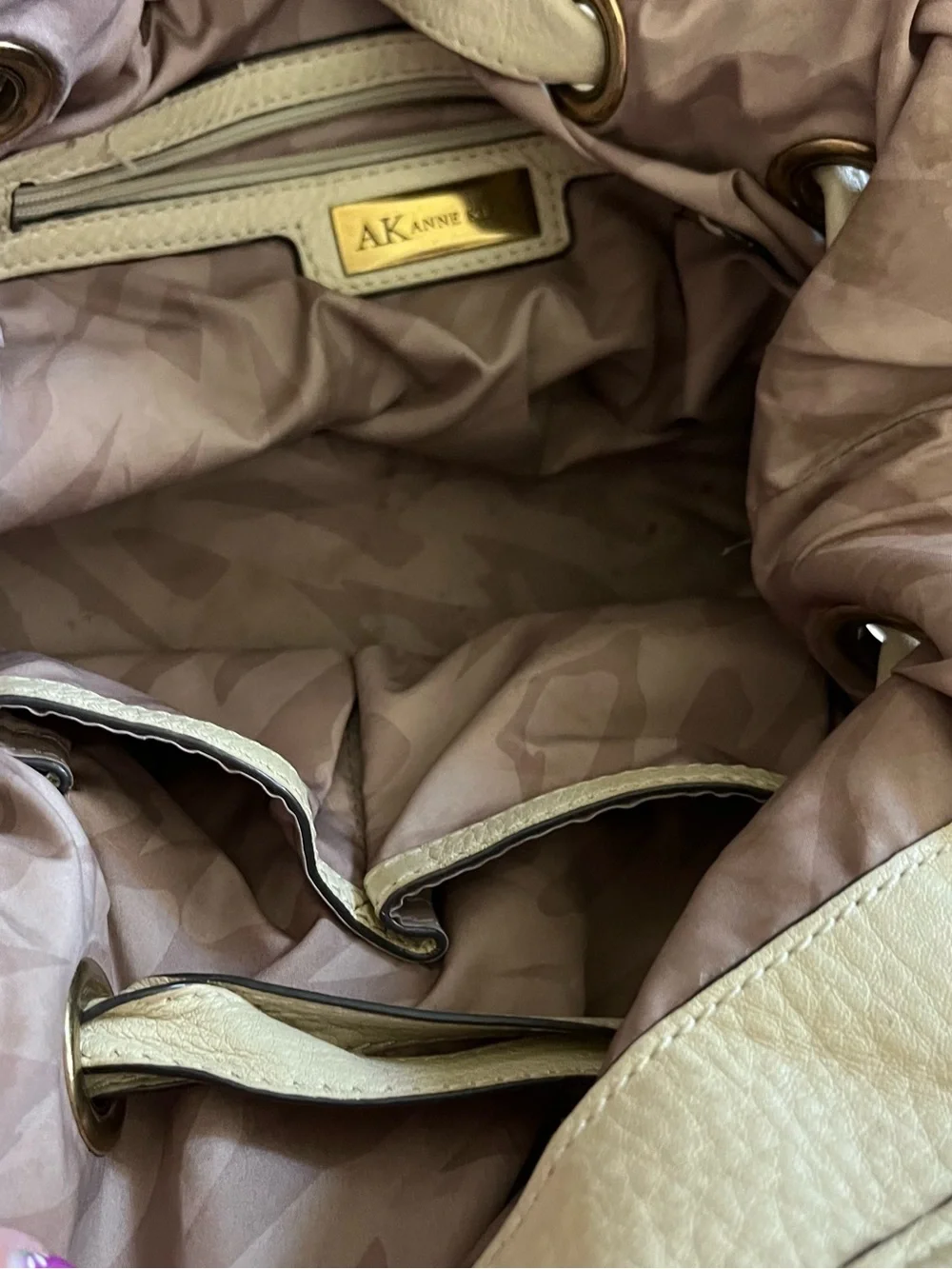 Anne Klein Cream Pebbled Leather Bag